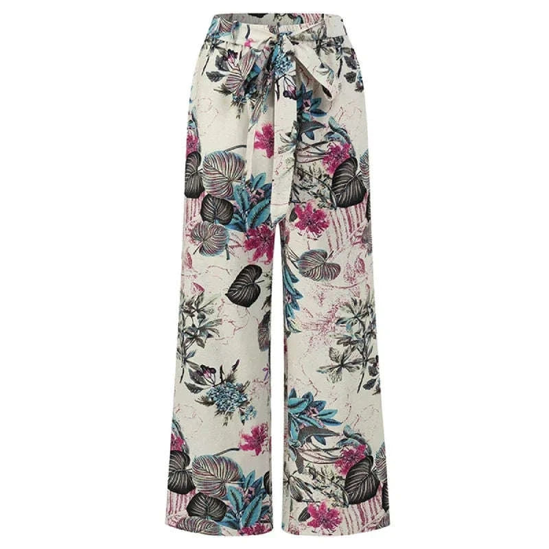 Vintage Floral Wide Leg Pants for Women – Casual Spring and Autumn Pantalones