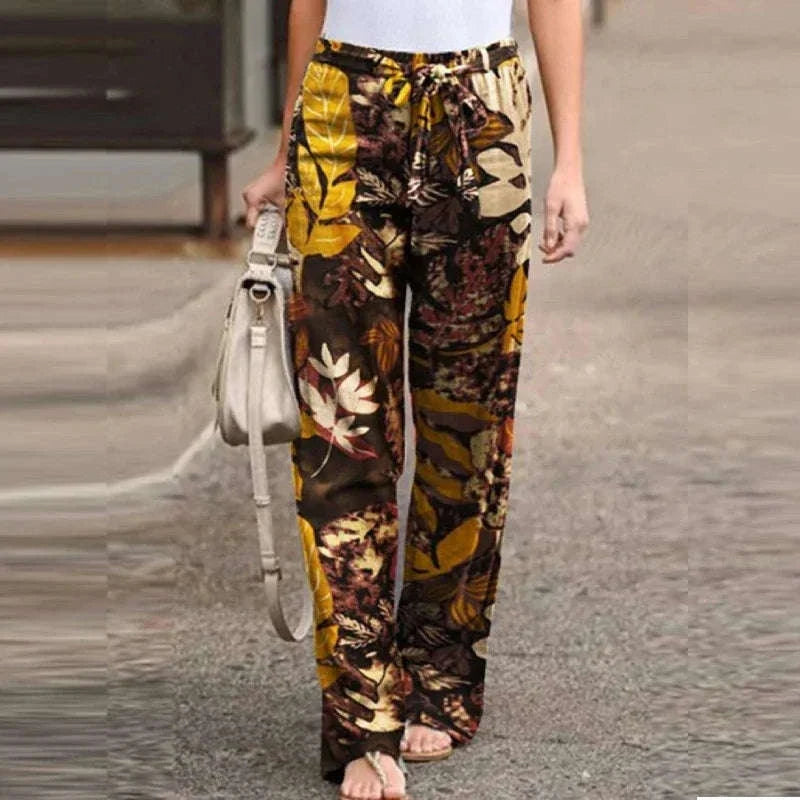 Vintage Floral Wide Leg Pants for Women – Casual Spring and Autumn Pantalones