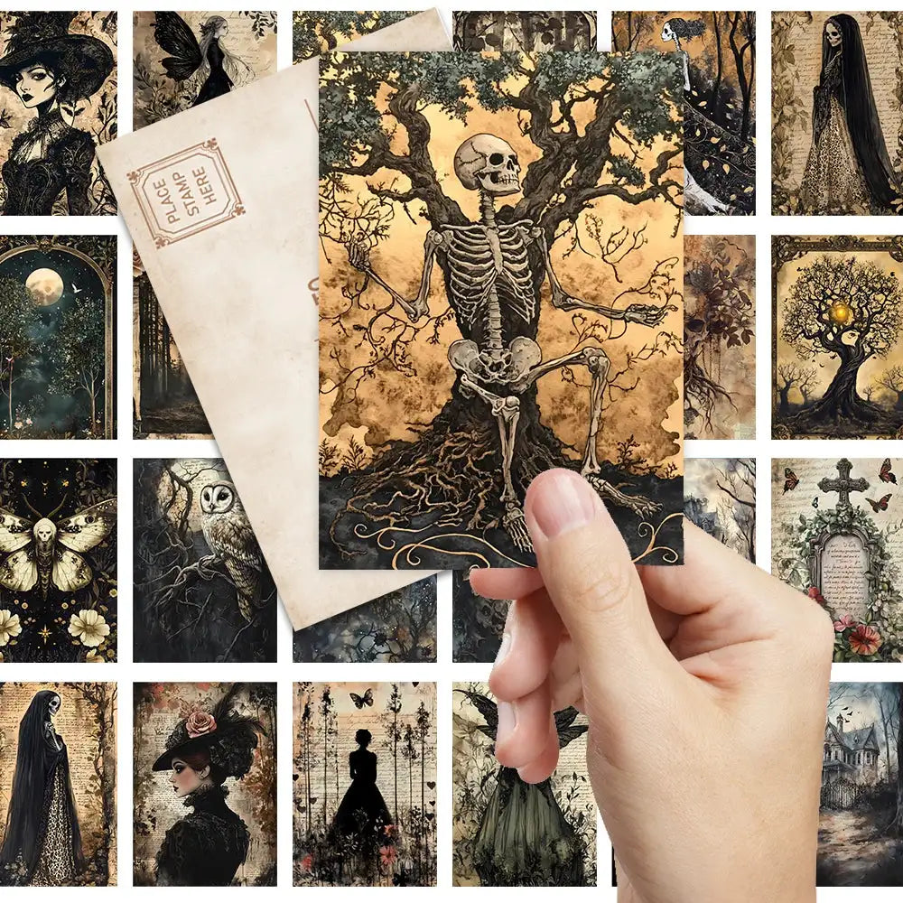 Vintage Halloween Postcard Set – 32 Pieces with Skulls, Wolves & More, Perfect for Gifts & Collecting