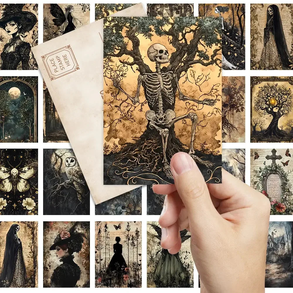 Vintage Halloween Postcard Set – 32 Pieces with Skulls, Wolves & More, Perfect for Gifts & Collecting