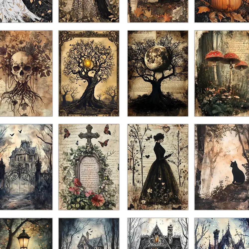 Vintage Halloween Postcard Set – 32 Pieces with Skulls, Wolves & More, Perfect for Gifts & Collecting