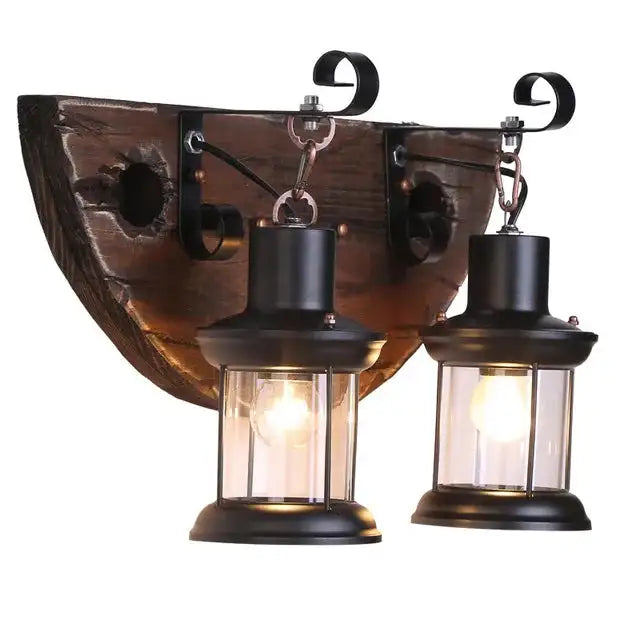 Vintage Industrial Wooden Wall Lamp – Rustic LED Sconce with Wood, Iron, and Glass – Perfect for Home, Cafe, Bar & Bedroom Decor sku13