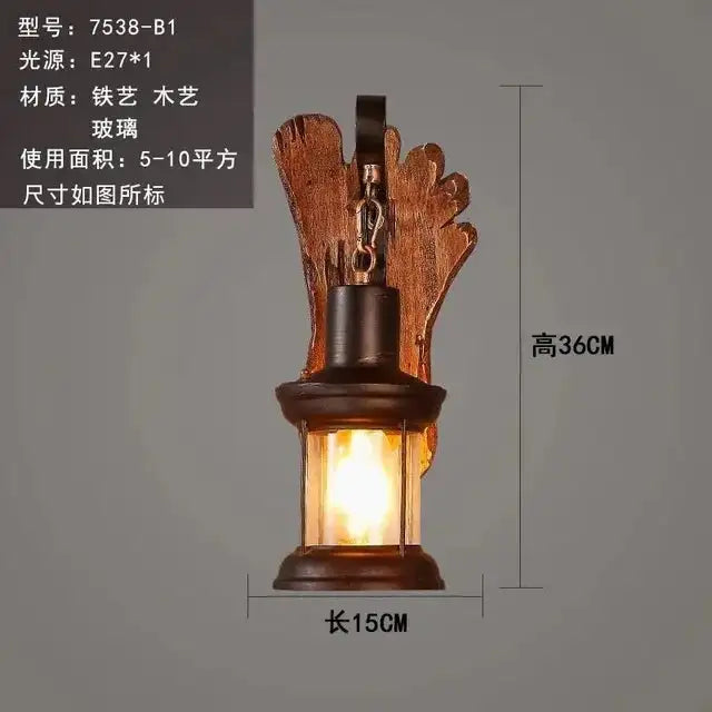 Vintage Industrial Wooden Wall Lamp – Rustic LED Sconce with Wood, Iron, and Glass – Perfect for Home, Cafe, Bar & Bedroom Decor sku6