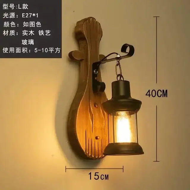 Vintage Industrial Wooden Wall Lamp – Rustic LED Sconce with Wood, Iron, and Glass – Perfect for Home, Cafe, Bar & Bedroom Decor sku4