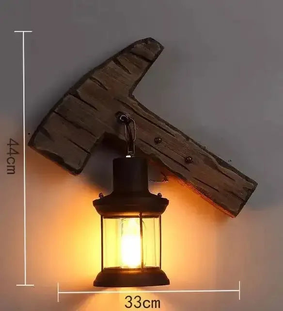 Vintage Industrial Wooden Wall Lamp – Rustic LED Sconce with Wood, Iron, and Glass – Perfect for Home, Cafe, Bar & Bedroom Decor sku2
