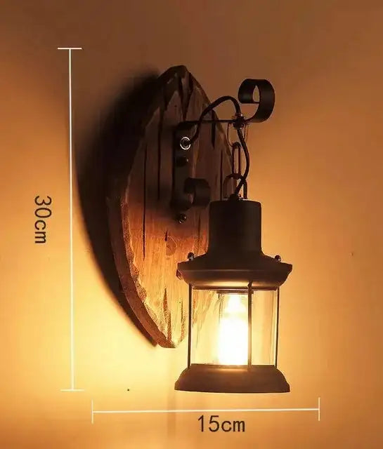 Vintage Industrial Wooden Wall Lamp – Rustic LED Sconce with Wood, Iron, and Glass – Perfect for Home, Cafe, Bar & Bedroom Decor sku1