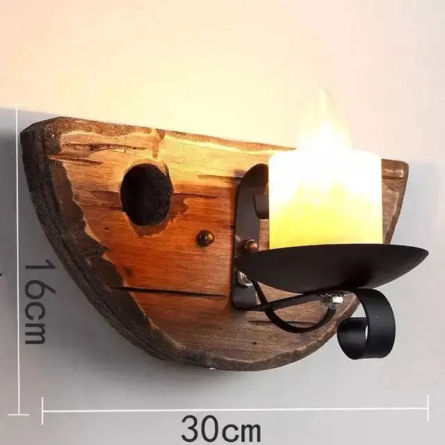 Vintage Industrial Wooden Wall Lamp – Rustic LED Sconce with Wood, Iron, and Glass – Perfect for Home, Cafe, Bar & Bedroom Decor