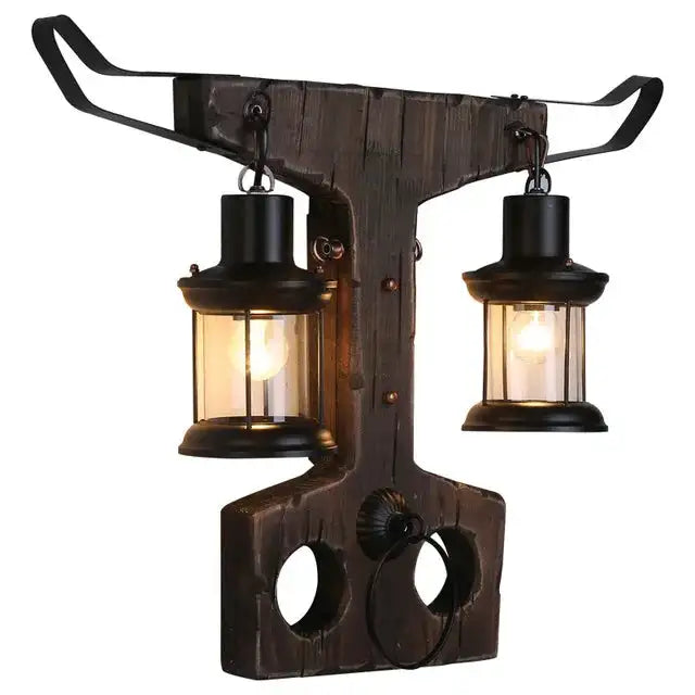 Vintage Industrial Wooden Wall Lamp – Rustic LED Sconce with Wood, Iron, and Glass – Perfect for Home, Cafe, Bar & Bedroom Decor sku12