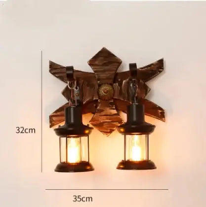 Vintage Industrial Wooden Wall Lamp – Rustic LED Sconce with Wood, Iron, and Glass – Perfect for Home, Cafe, Bar & Bedroom Decor sku14