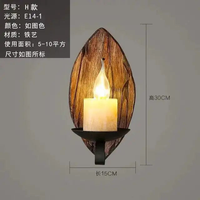 Vintage Industrial Wooden Wall Lamp – Rustic LED Sconce with Wood, Iron, and Glass – Perfect for Home, Cafe, Bar & Bedroom Decor sku7