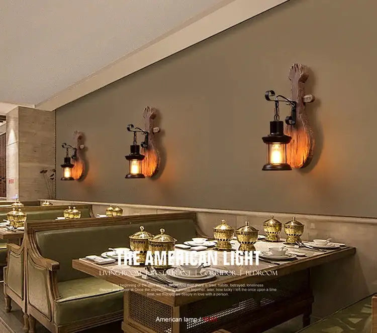 Vintage Industrial Wooden Wall Lamp – Rustic LED Sconce with Wood, Iron, and Glass – Perfect for Home, Cafe, Bar & Bedroom Decor