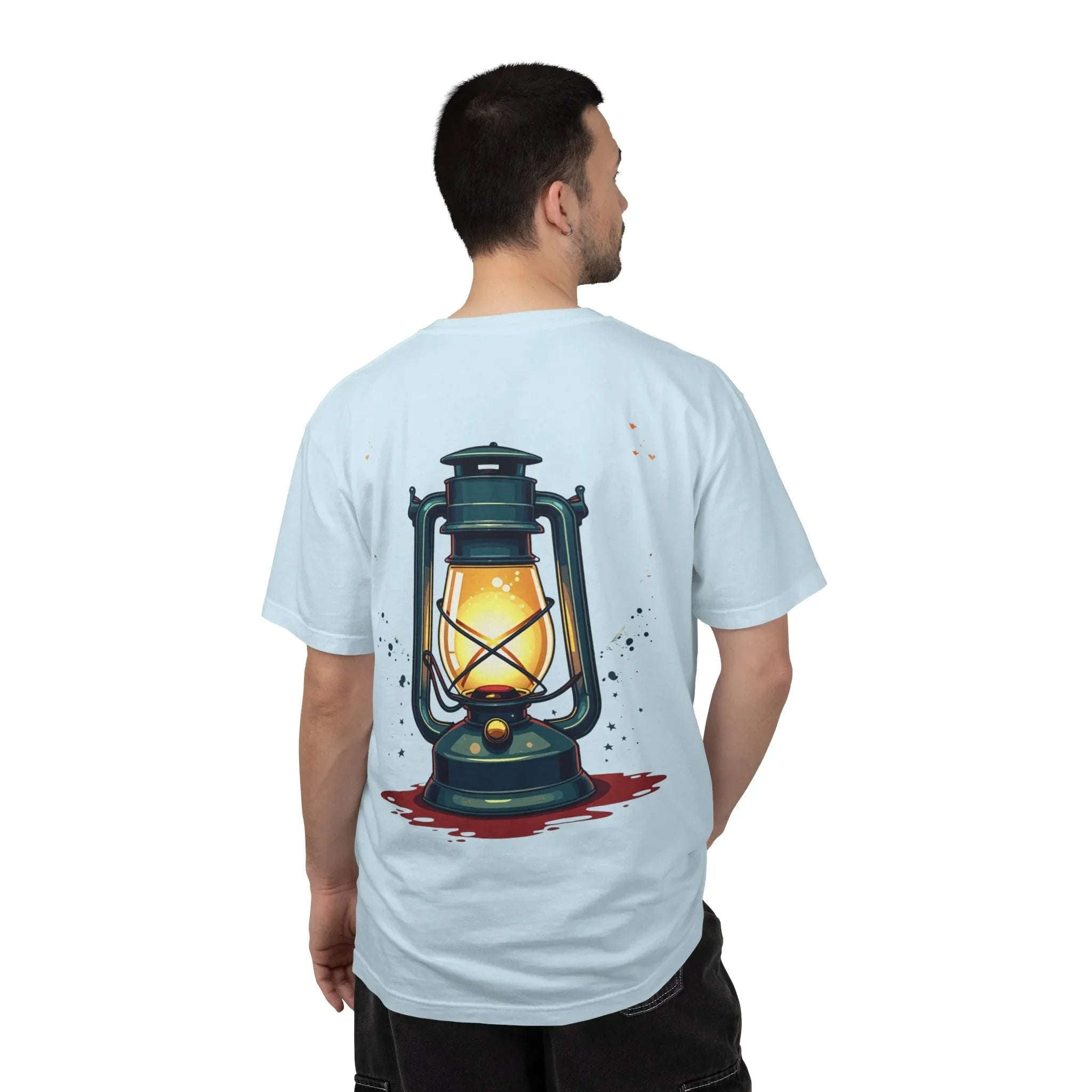 Vintage Lantern Shirt, Oil Lamp Graphic Tee, Rustic Camping Cabin T-Shirt, Cottagecore Dark Academia Vintage Aesthetic Gift Chambray