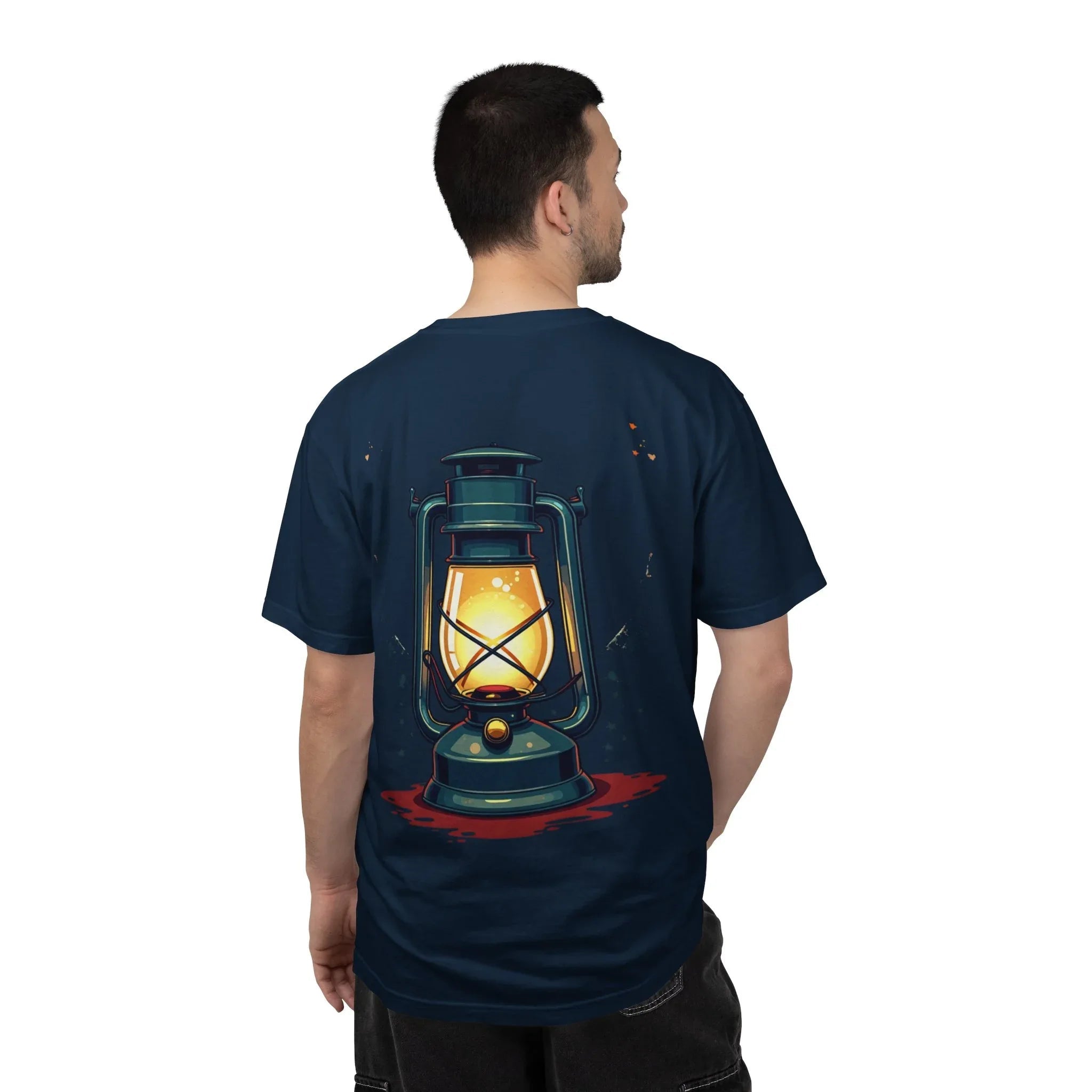 Vintage Lantern Shirt, Oil Lamp Graphic Tee, Rustic Camping Cabin T-Shirt, Cottagecore Dark Academia Vintage Aesthetic Gift True Navy