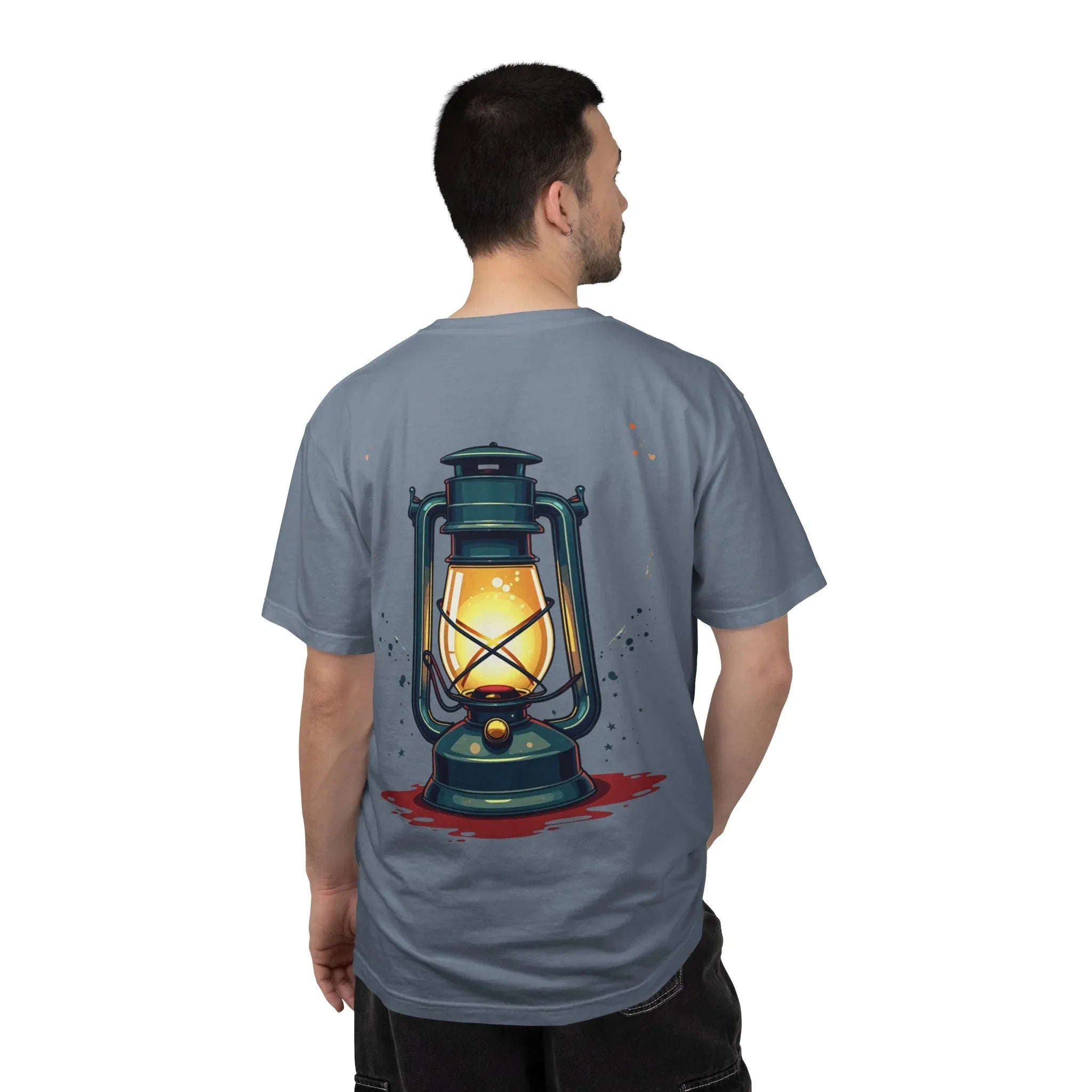 Vintage Lantern Shirt, Oil Lamp Graphic Tee, Rustic Camping Cabin T-Shirt, Cottagecore Dark Academia Vintage Aesthetic Gift Blue Jean
