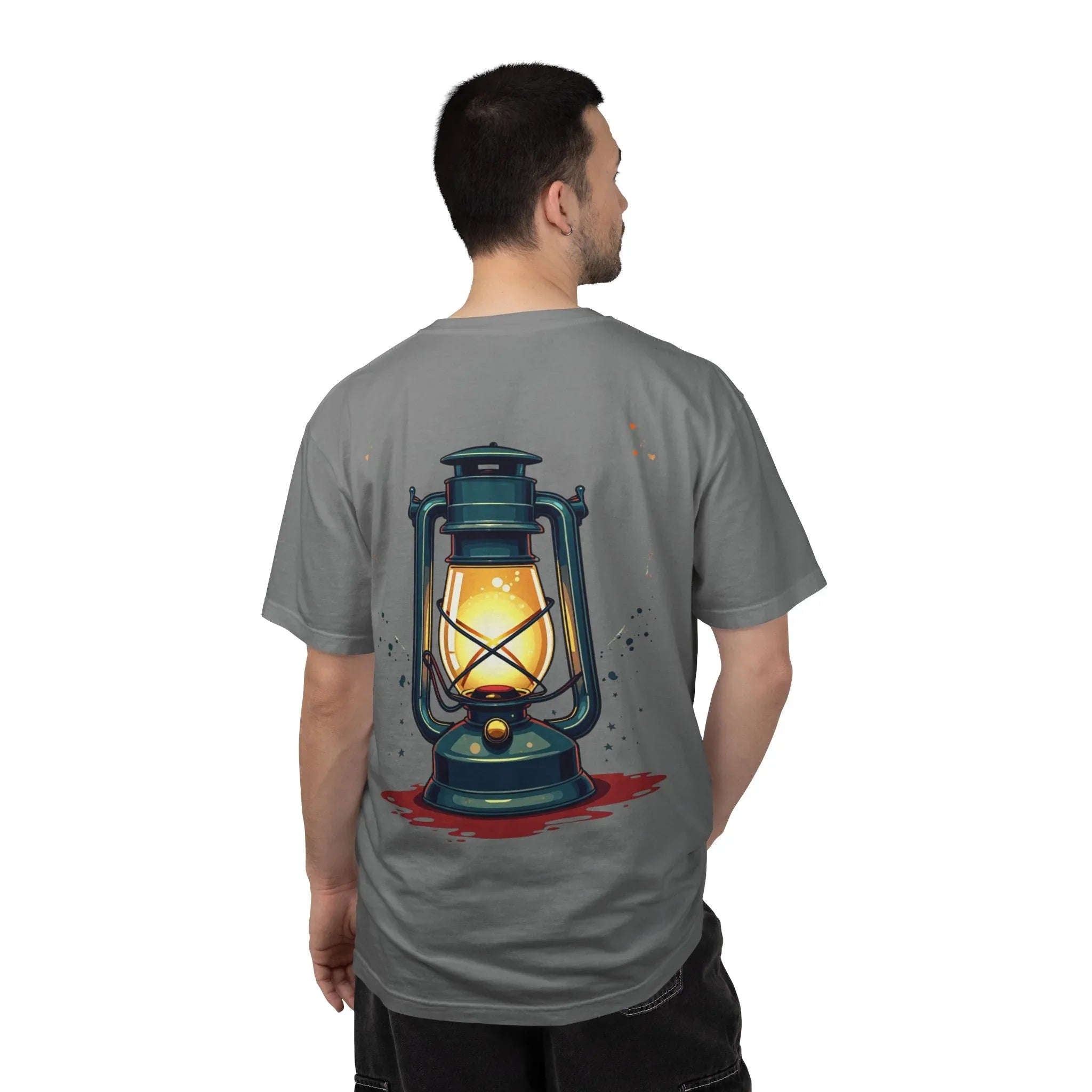 Vintage Lantern Shirt, Oil Lamp Graphic Tee, Rustic Camping Cabin T-Shirt, Cottagecore Dark Academia Vintage Aesthetic Gift Grey