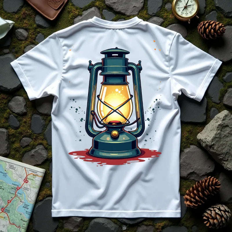 Vintage Lantern Shirt, Oil Lamp Graphic Tee, Rustic Camping Cabin T-Shirt, Cottagecore Dark Academia Vintage Aesthetic Gift White
