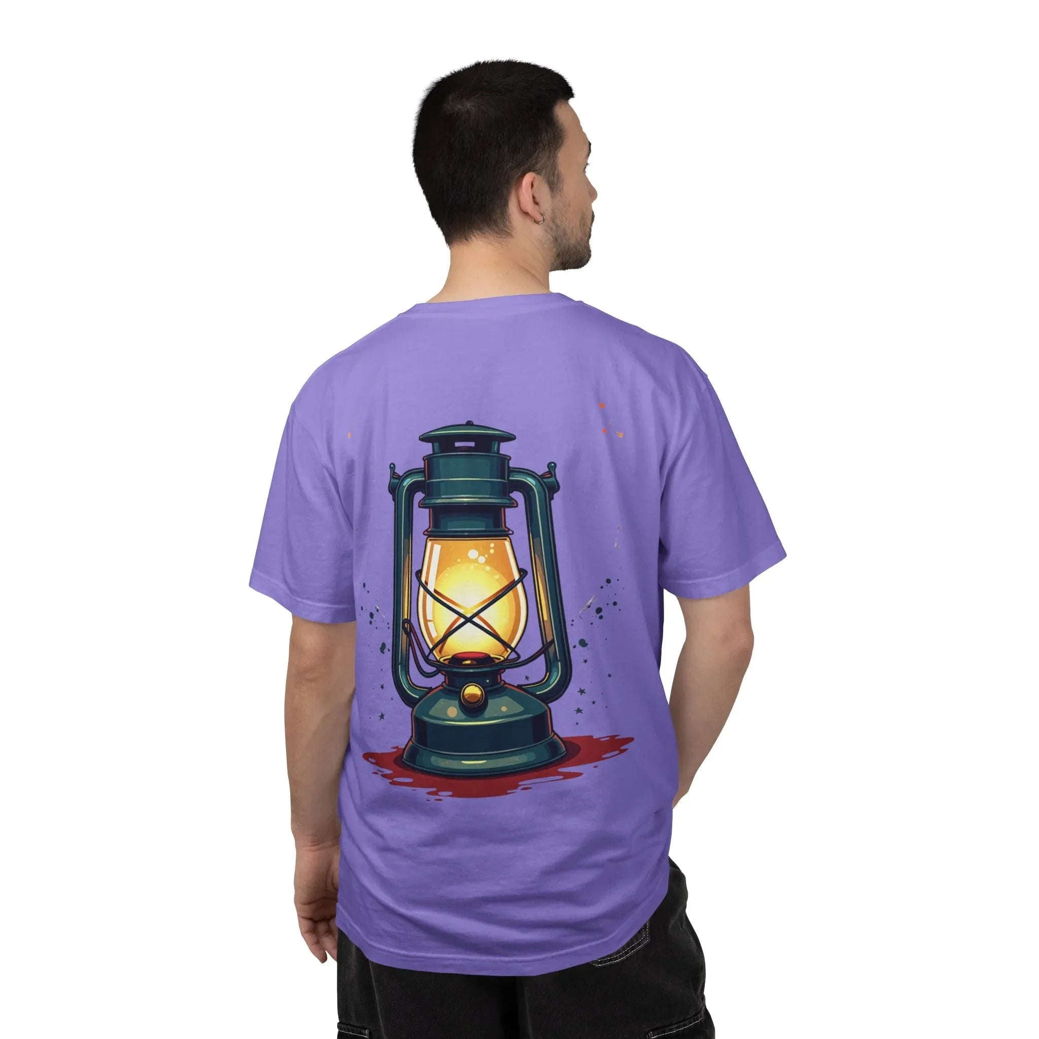 Vintage Lantern Shirt, Oil Lamp Graphic Tee, Rustic Camping Cabin T-Shirt, Cottagecore Dark Academia Vintage Aesthetic Gift Violet
