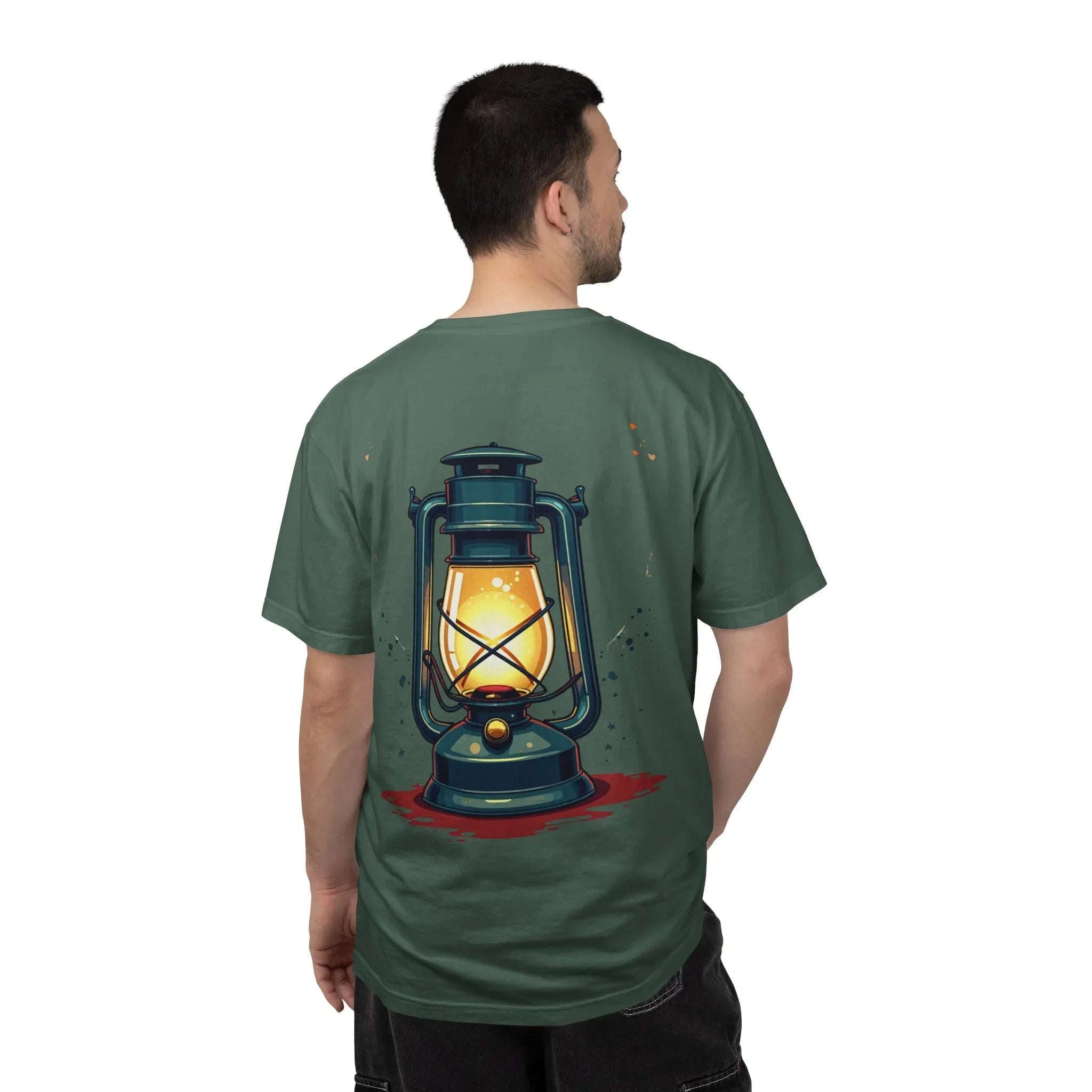 Vintage Lantern Shirt, Oil Lamp Graphic Tee, Rustic Camping Cabin T-Shirt, Cottagecore Dark Academia Vintage Aesthetic Gift Blue Spruce