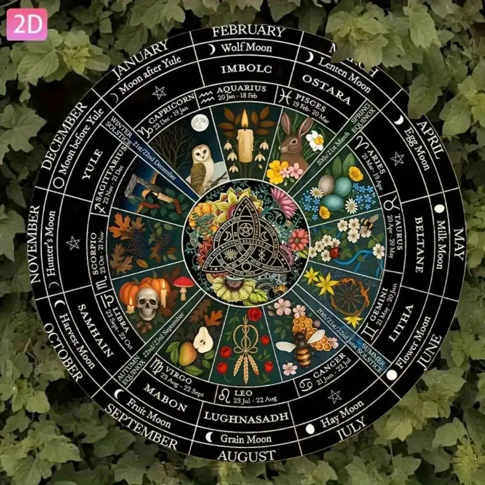 Vintage Metal Pagan Calendar Wheel – Wiccan Samhain Wall Decor with Pre-Drilled Holes for Home and Garden Sacred Spaces