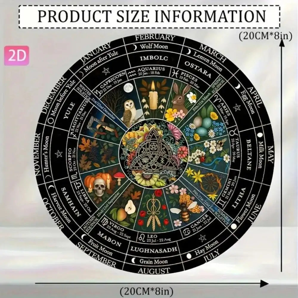 Vintage Metal Pagan Calendar Wheel – Wiccan Samhain Wall Decor with Pre-Drilled Holes for Home and Garden Sacred Spaces