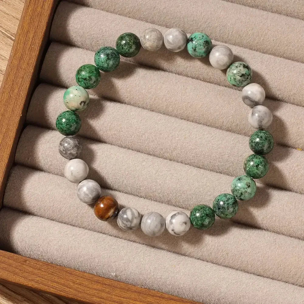 Vintage Natural Turquoise Tigers Eye Stone Bracelet Men Women Soothing Mind Calming Emotion Regulation Jewelry Boyfriend's Gift