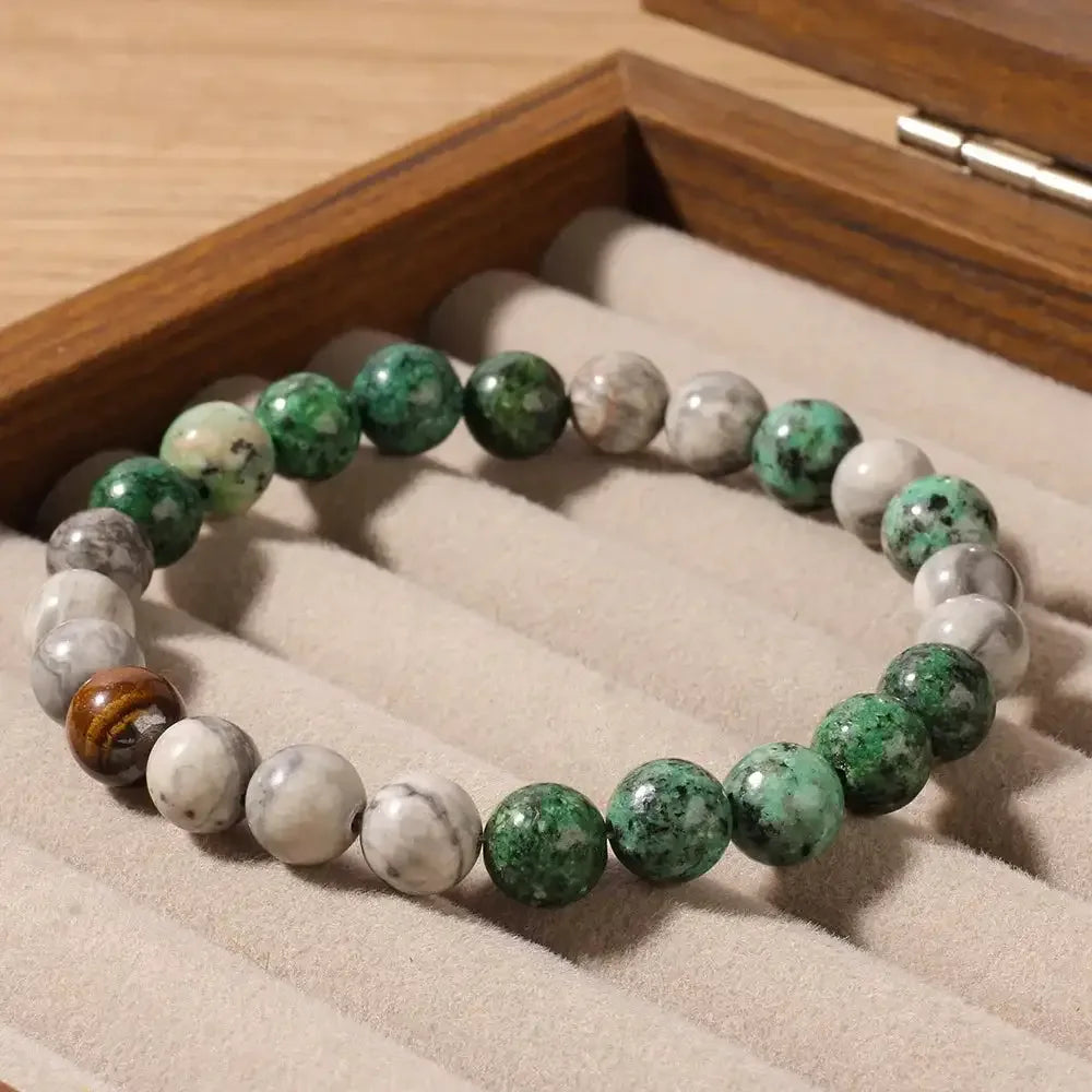 Vintage Natural Turquoise Tigers Eye Stone Bracelet Men Women Soothing Mind Calming Emotion Regulation Jewelry Boyfriend's Gift