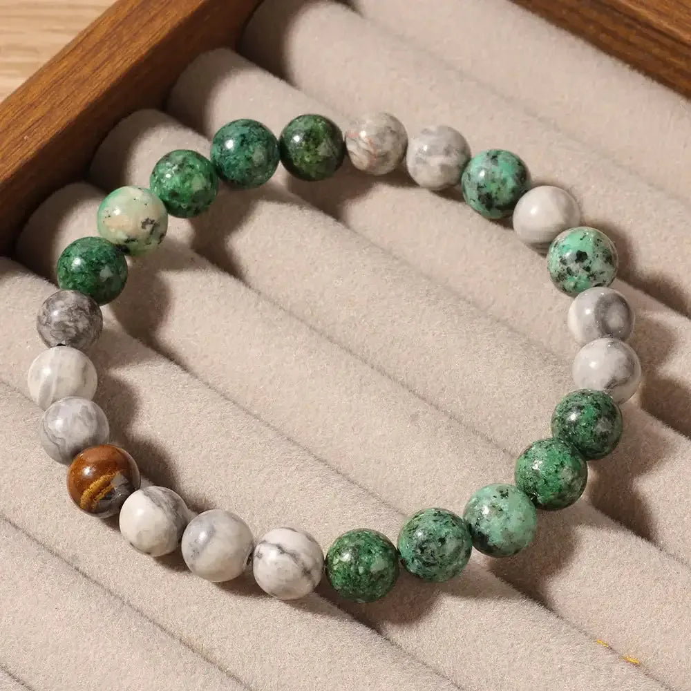 Vintage Natural Turquoise Tigers Eye Stone Bracelet Men Women Soothing Mind Calming Emotion Regulation Jewelry Boyfriend's Gift