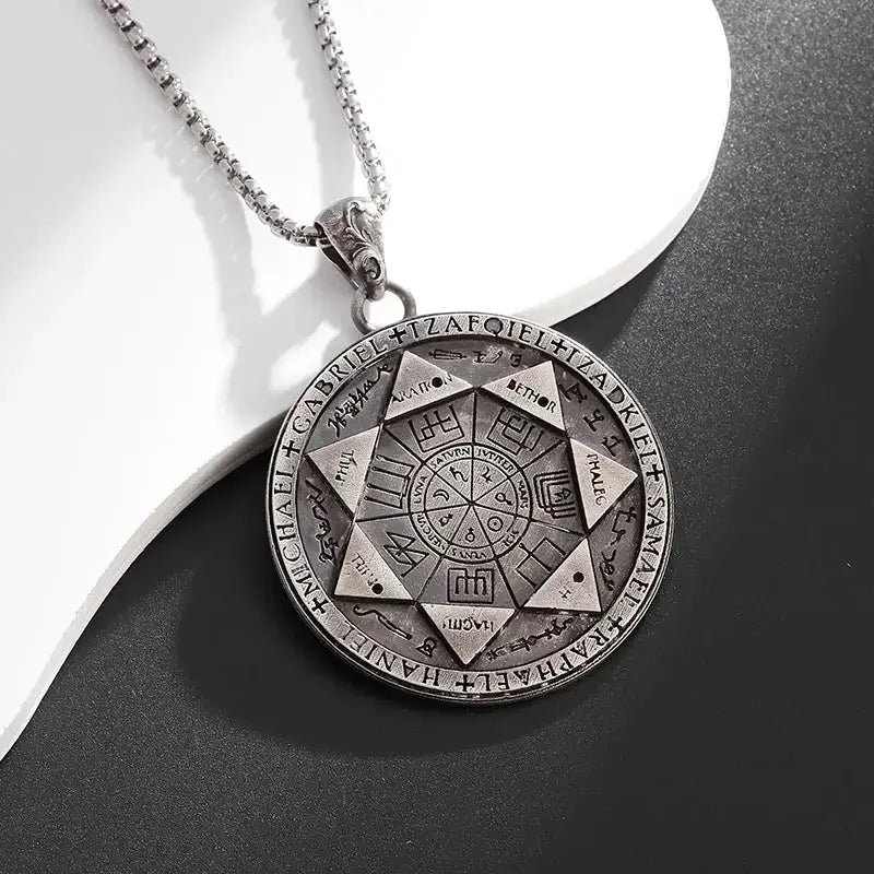✨ Vintage Retro Seven Angels Magic Circle Solomon Seal Necklace Pendant – Personalized Lucky Amulet | Men’s Punk Spiritual Jewelry
