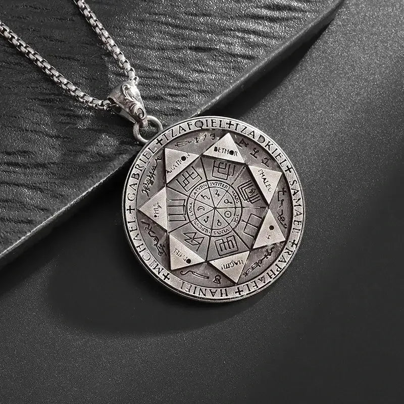 ✨ Vintage Retro Seven Angels Magic Circle Solomon Seal Necklace Pendant – Personalized Lucky Amulet | Men’s Punk Spiritual Jewelry