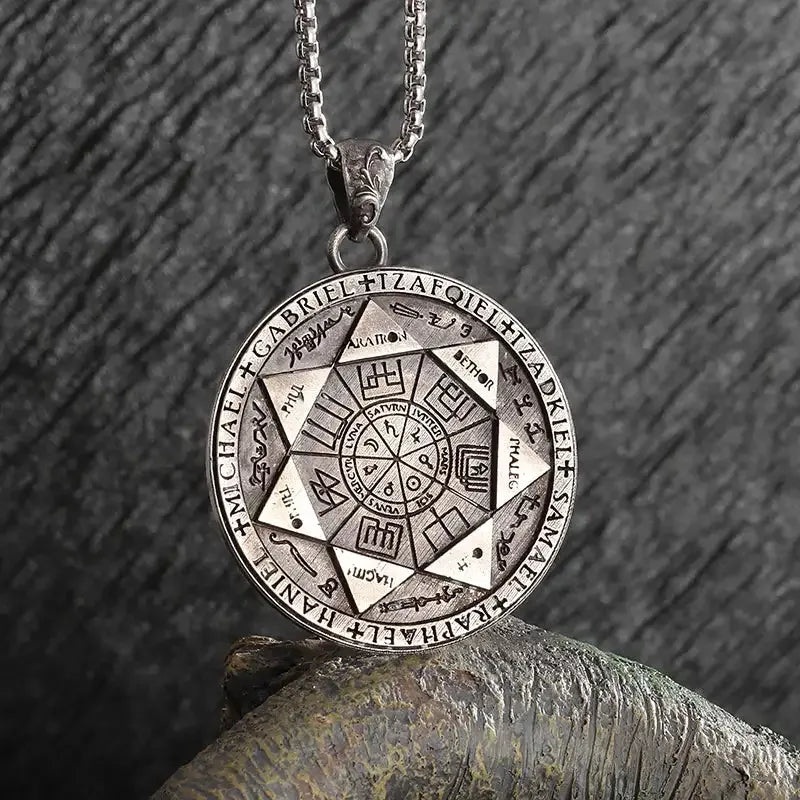 ✨ Vintage Retro Seven Angels Magic Circle Solomon Seal Necklace Pendant – Personalized Lucky Amulet | Men’s Punk Spiritual Jewelry