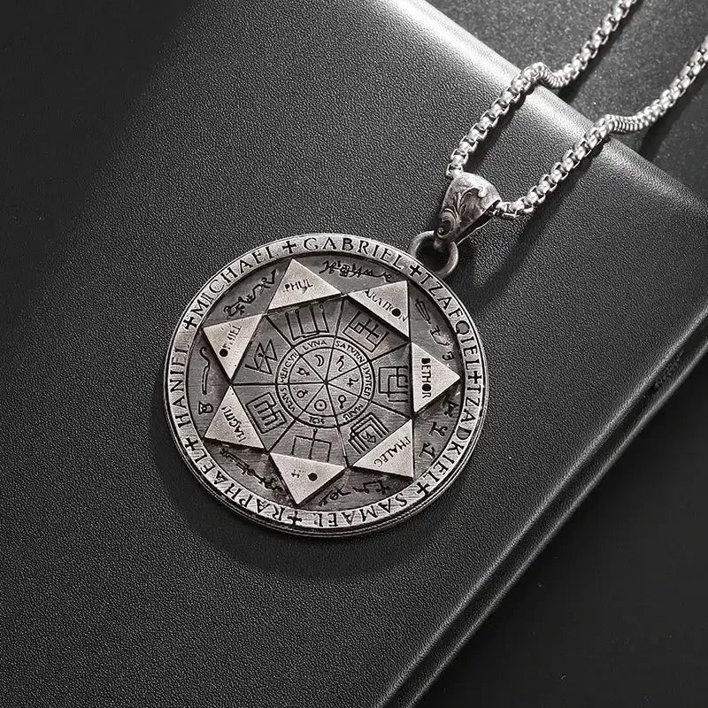 ✨ Vintage Retro Seven Angels Magic Circle Solomon Seal Necklace Pendant – Personalized Lucky Amulet | Men’s Punk Spiritual Jewelry