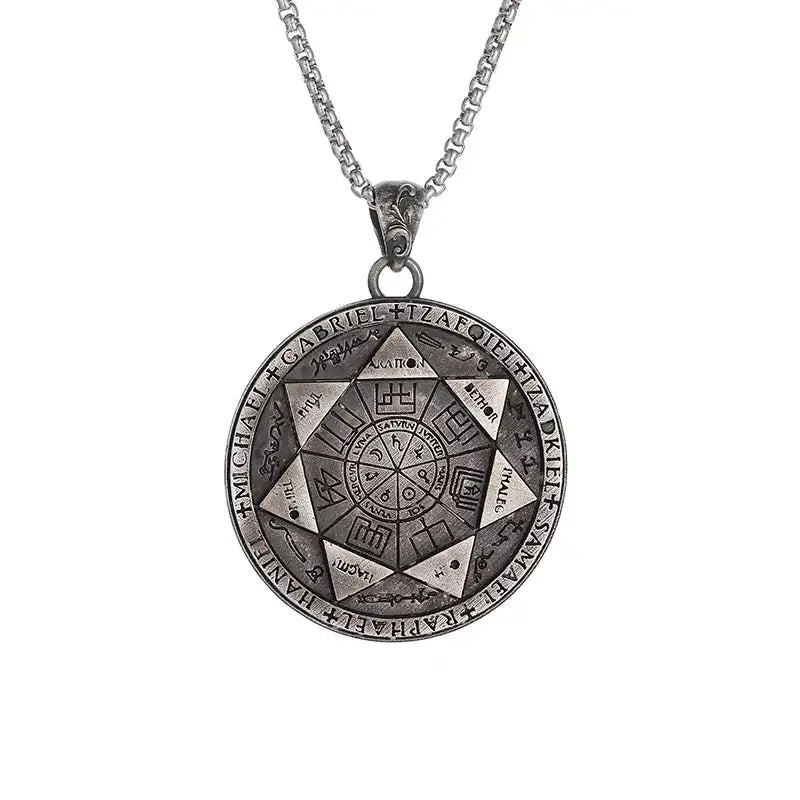 ✨ Vintage Retro Seven Angels Magic Circle Solomon Seal Necklace Pendant – Personalized Lucky Amulet | Men’s Punk Spiritual Jewelry