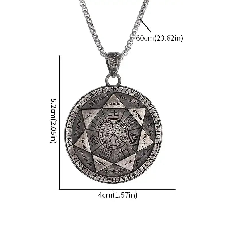 ✨ Vintage Retro Seven Angels Magic Circle Solomon Seal Necklace Pendant – Personalized Lucky Amulet | Men’s Punk Spiritual Jewelry