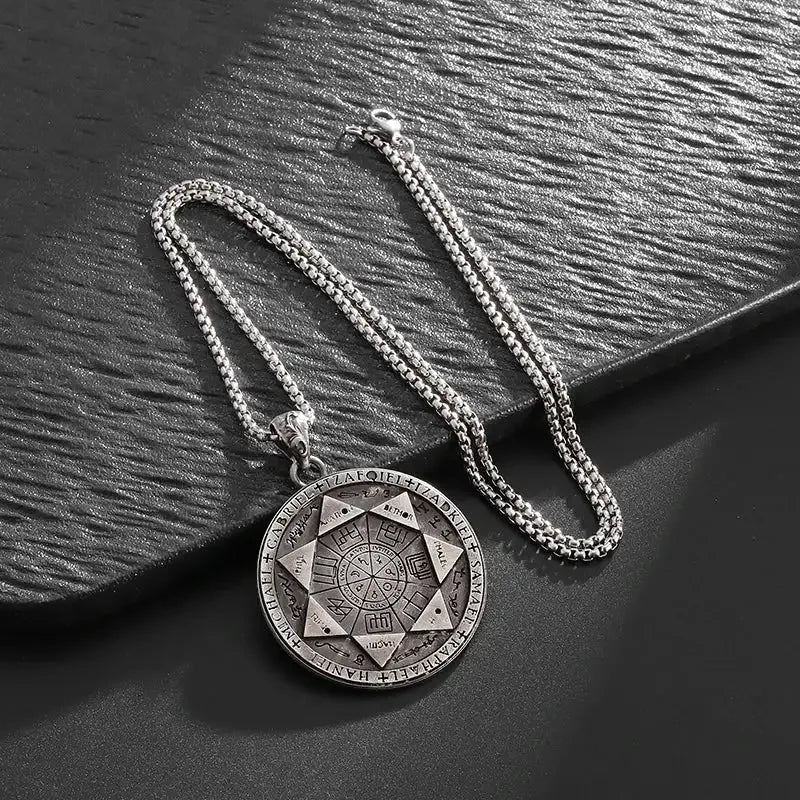 ✨ Vintage Retro Seven Angels Magic Circle Solomon Seal Necklace Pendant – Personalized Lucky Amulet | Men’s Punk Spiritual Jewelry