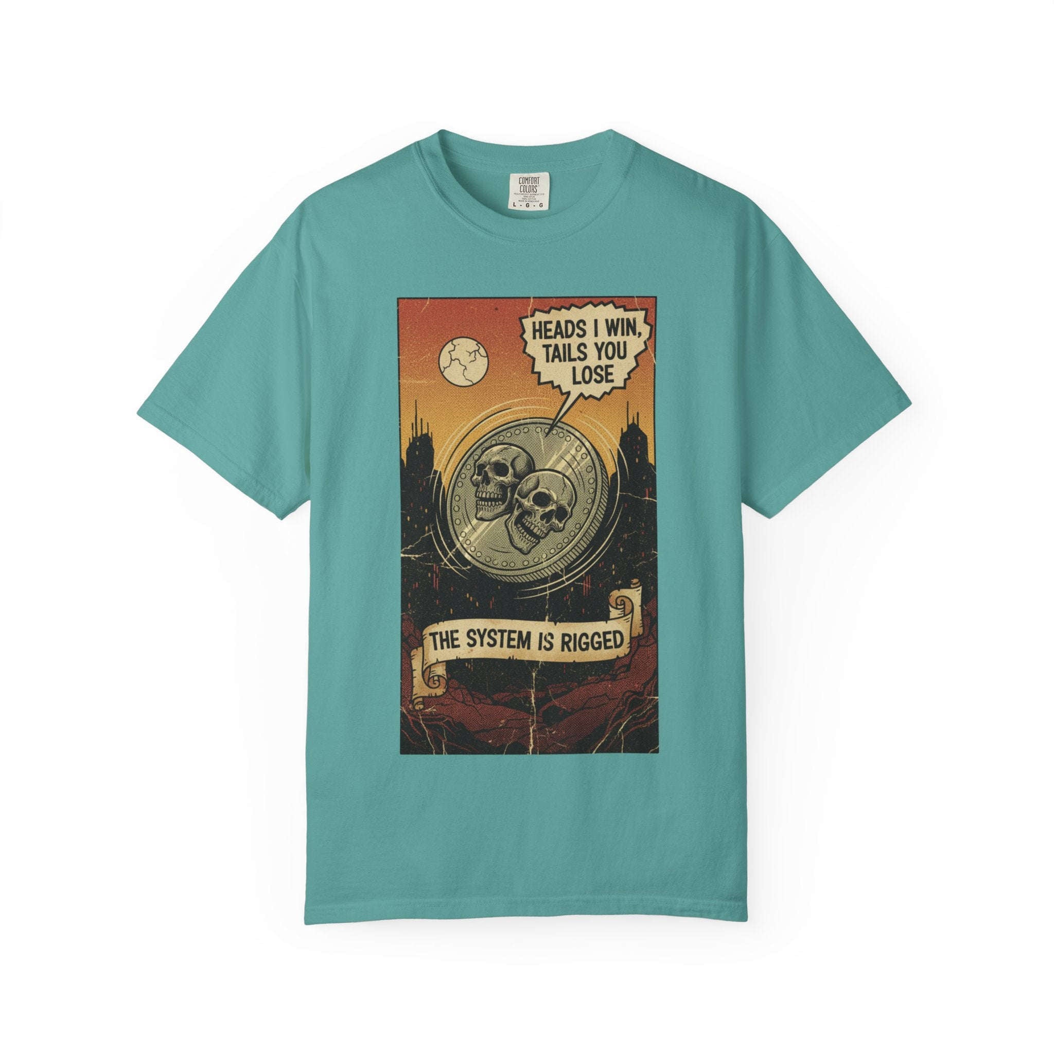 Vintage Satirical T-Shirt | Political Theater & System is Rigged Retro Tee | Sarcastic Dark Humor Shirt | Unisex Premium Cotton Graphic Tee Seafoam