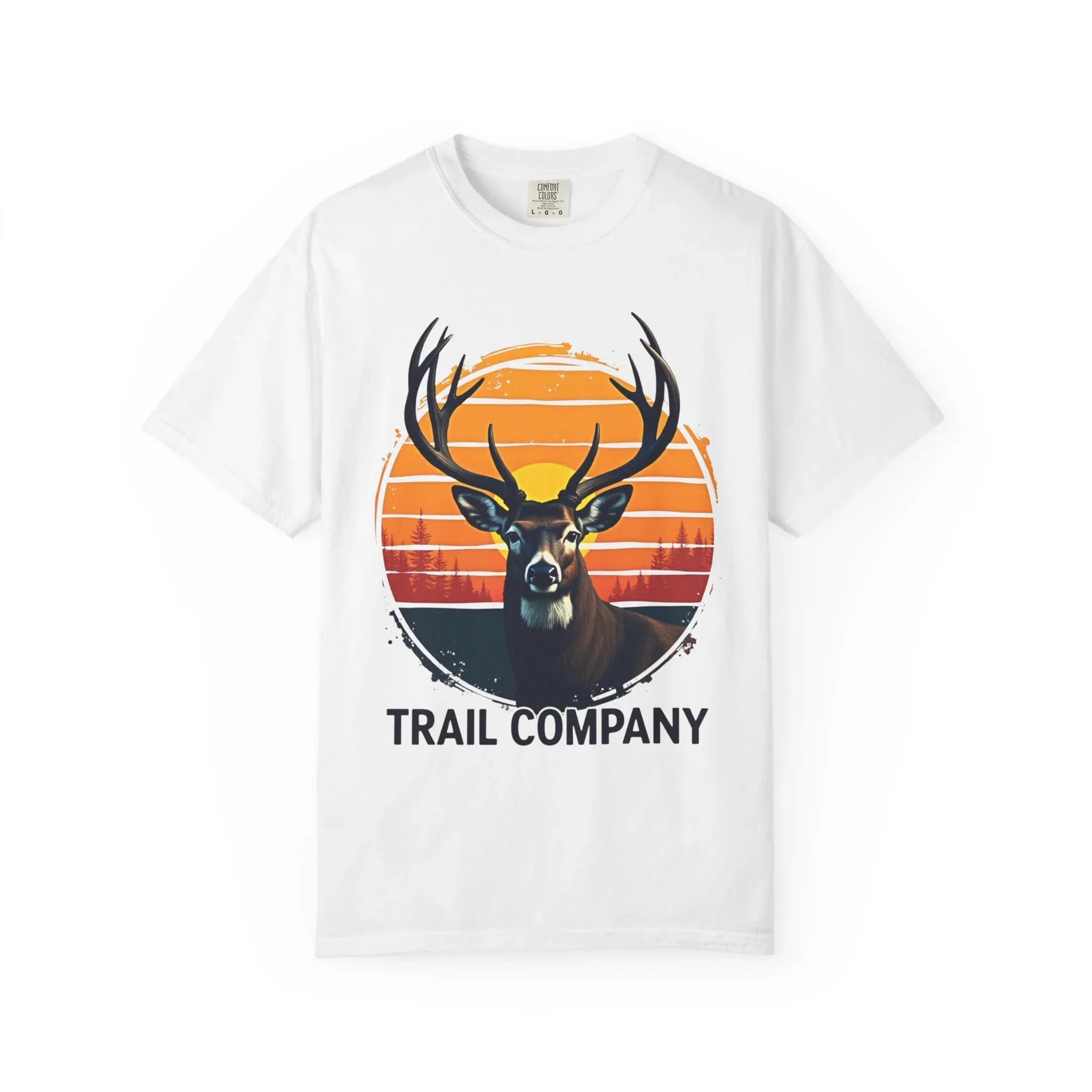 Vintage Sunset Deer Head Shirt, Trail Company Stag Tee, Retro Sunburst Outdoors T-Shirt, Hunting Hiking Camping Cabin Gift