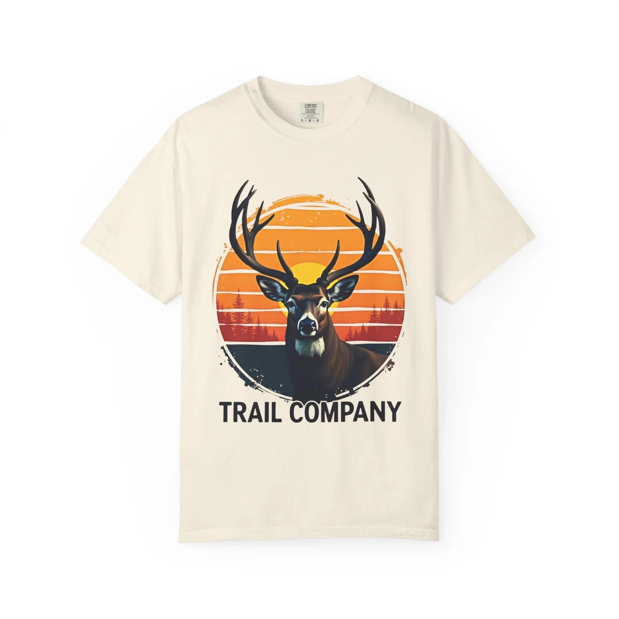 Vintage Sunset Deer Head Shirt, Trail Company Stag Tee, Retro Sunburst Outdoors T-Shirt, Hunting Hiking Camping Cabin Gift Ivory