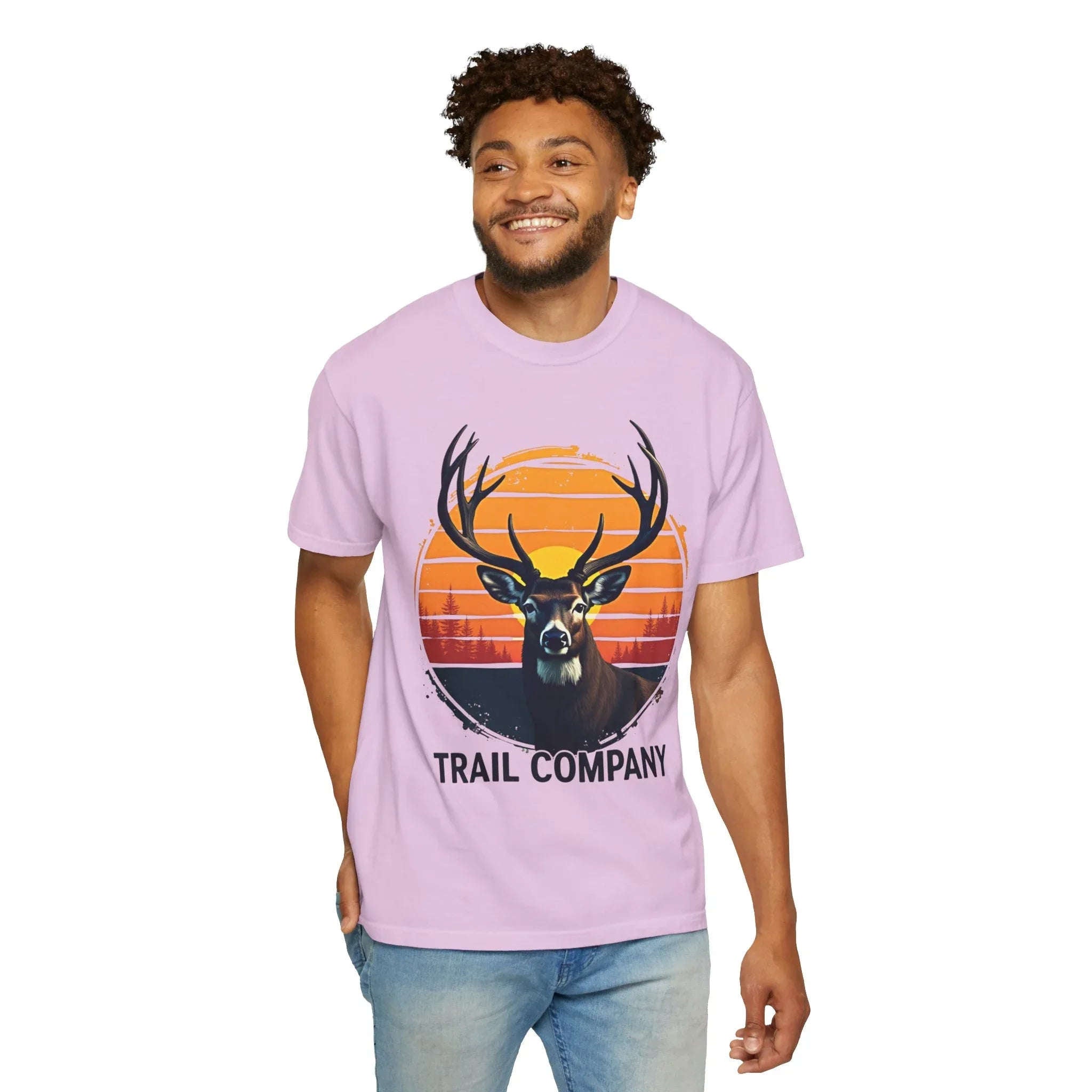Vintage Sunset Deer Head Shirt, Trail Company Stag Tee, Retro Sunburst Outdoors T-Shirt, Hunting Hiking Camping Cabin Gift
