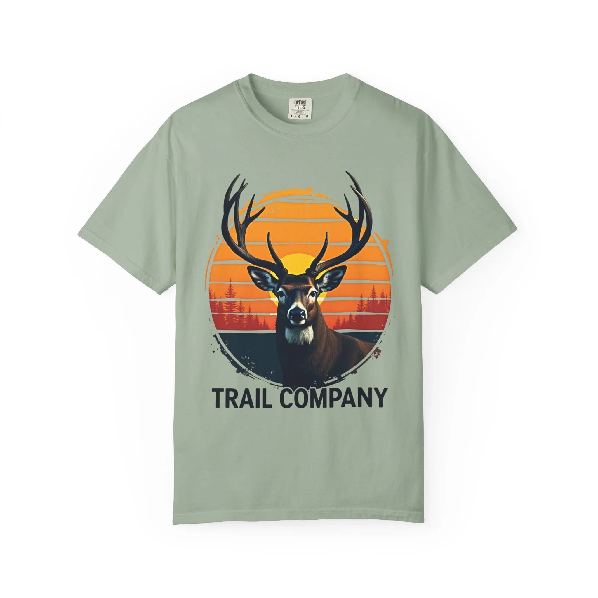 Vintage Sunset Deer Head Shirt, Trail Company Stag Tee, Retro Sunburst Outdoors T-Shirt, Hunting Hiking Camping Cabin Gift Bay