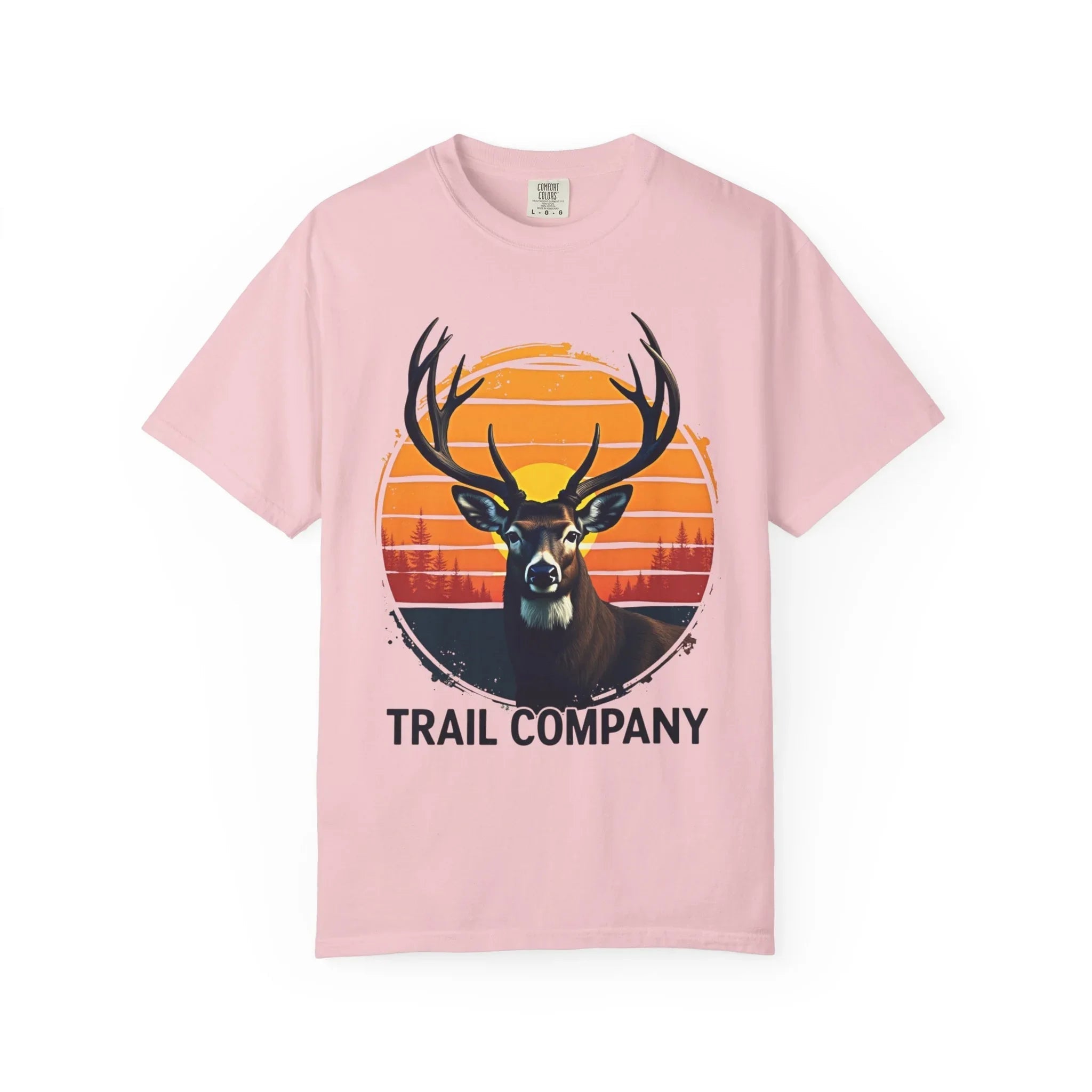 Vintage Sunset Deer Head Shirt, Trail Company Stag Tee, Retro Sunburst Outdoors T-Shirt, Hunting Hiking Camping Cabin Gift Blossom