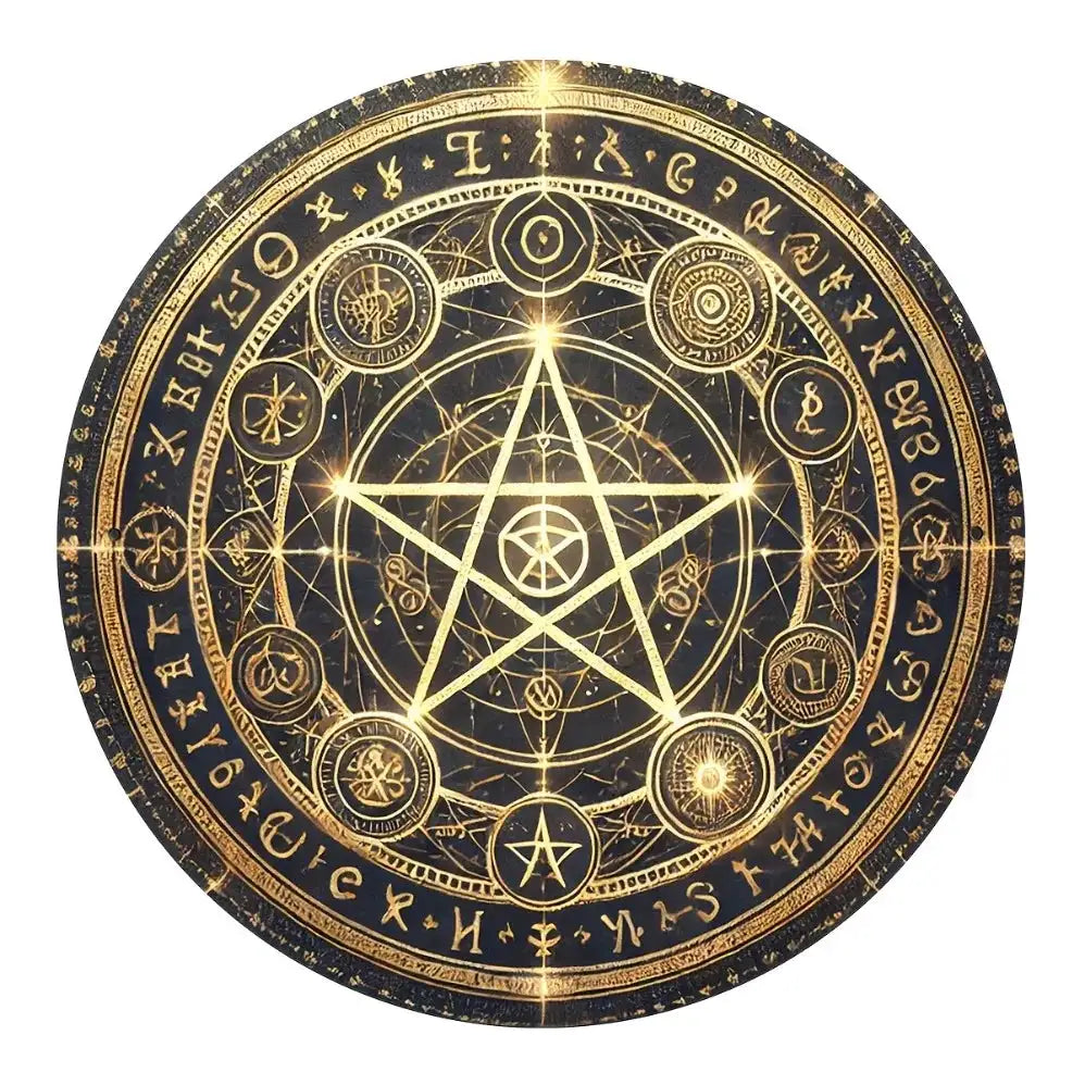 Vintage Witchcraft Pentagram Aluminum Wall Sign – 8x8 Inch Mystic Golden & Black Pentacle for Garden and Home Decor