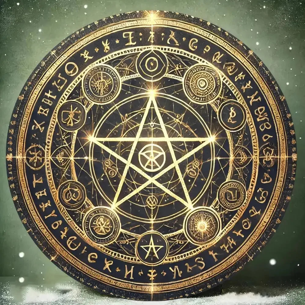 Vintage Witchcraft Pentagram Aluminum Wall Sign – 8x8 Inch Mystic Golden & Black Pentacle for Garden and Home Decor