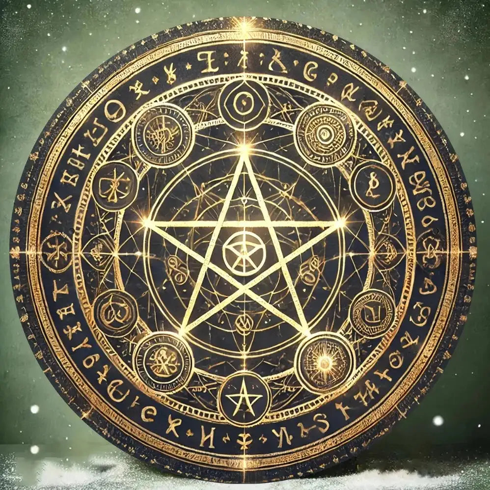 Vintage Witchcraft Pentagram Aluminum Wall Sign – 8x8 Inch Mystic Golden & Black Pentacle for Garden and Home Decor
