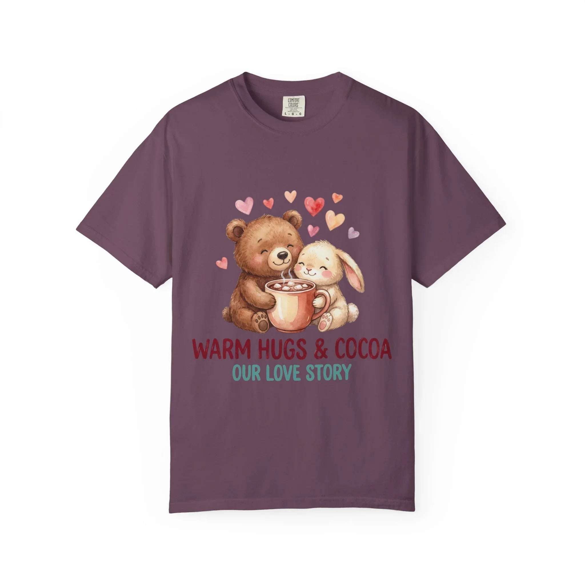 Warm Hugs and Cocoa Our Love Story T-Shirt | Bear Bunny Illustration | Cozy Winter Valentine Gift | Soft Vintage Storybook Tee Berry M