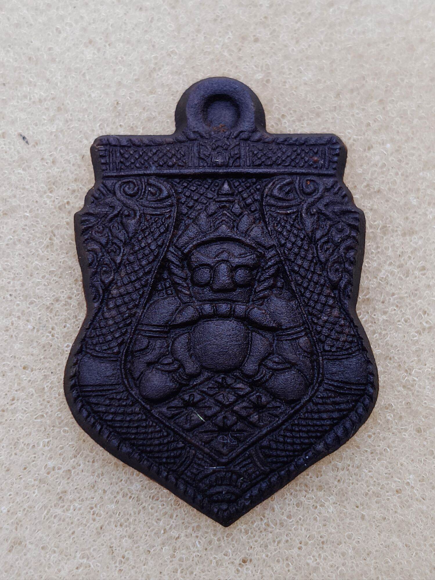 Thai Blessing Co one-eyed Rahu Thai amulet black carved pendant with intricate serpent and deity design