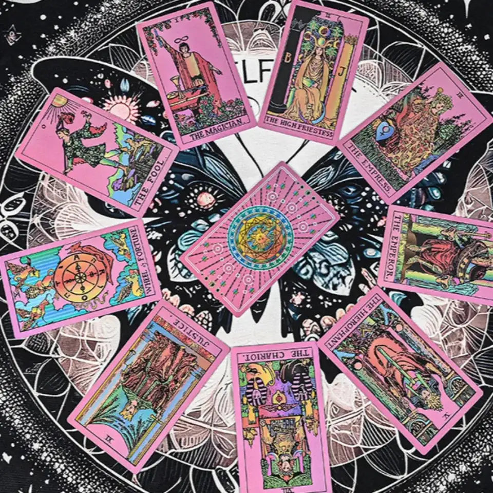 Waterproof PET Tarot Deck – 78 Cards | Holographic Gold Foil & Iridescent Finish | Durable 12 x 7 cm Rider Tarot Cards