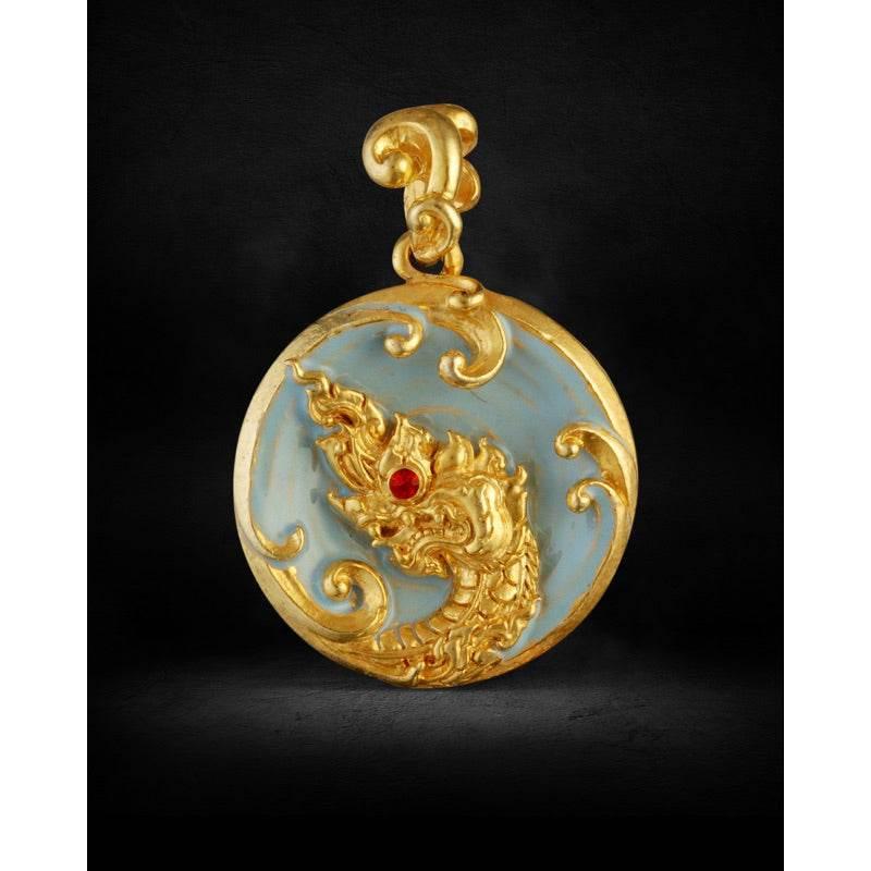 Naga Bam Amulet Thailand - Gold-Plated Jade Charm for Protection and Prosperity Default Title