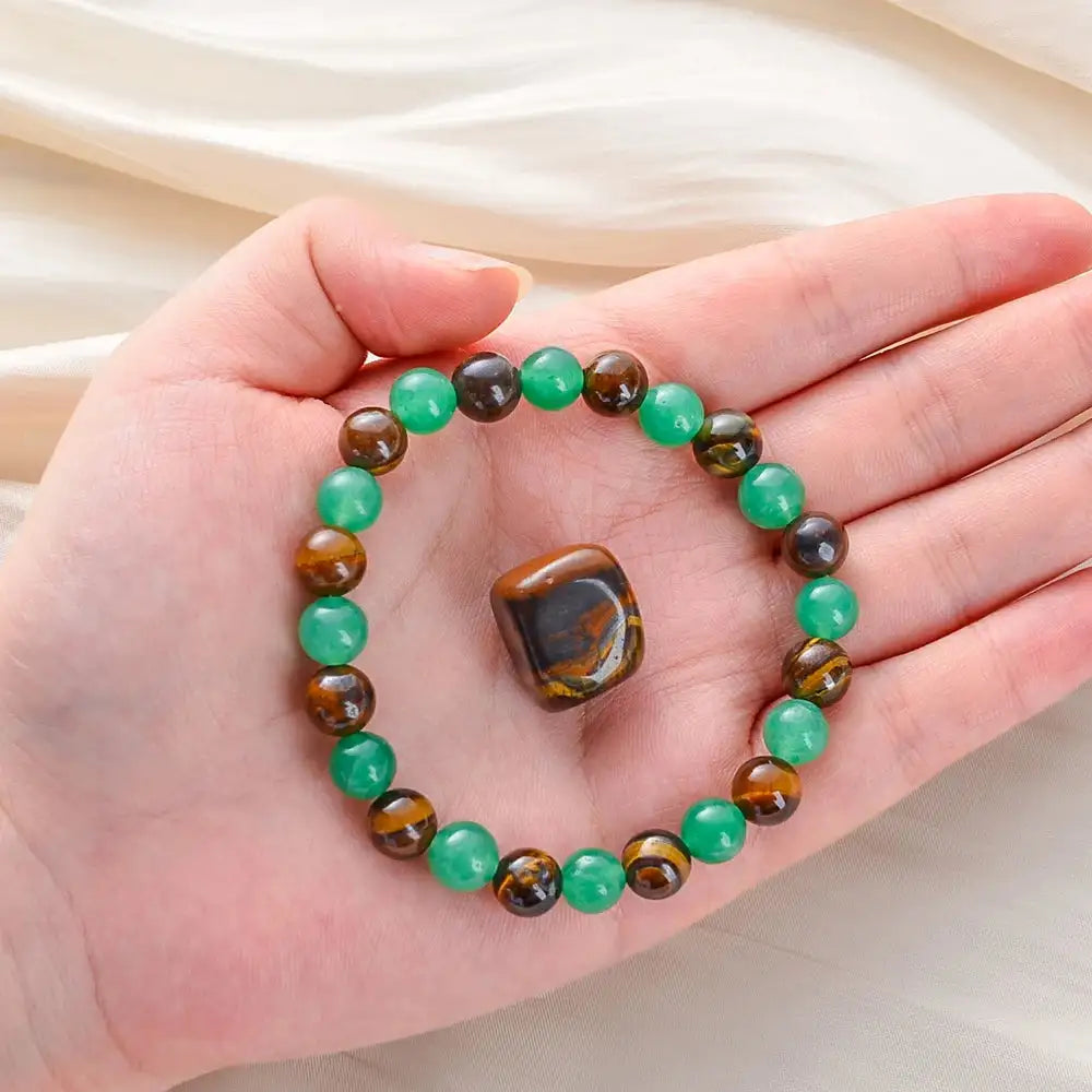 💎 Wealth Attraction Set – Tiger Eye Stone & Green Dongling Bracelet with Original Natural Stones | Prosperity & Abundance Jewelry