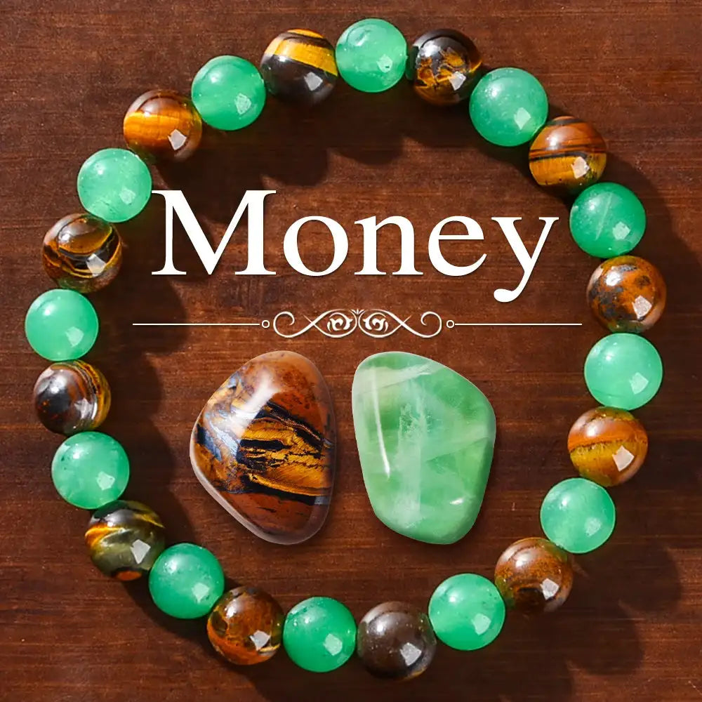 💎 Wealth Attraction Set – Tiger Eye Stone & Green Dongling Bracelet with Original Natural Stones | Prosperity & Abundance Jewelry style B