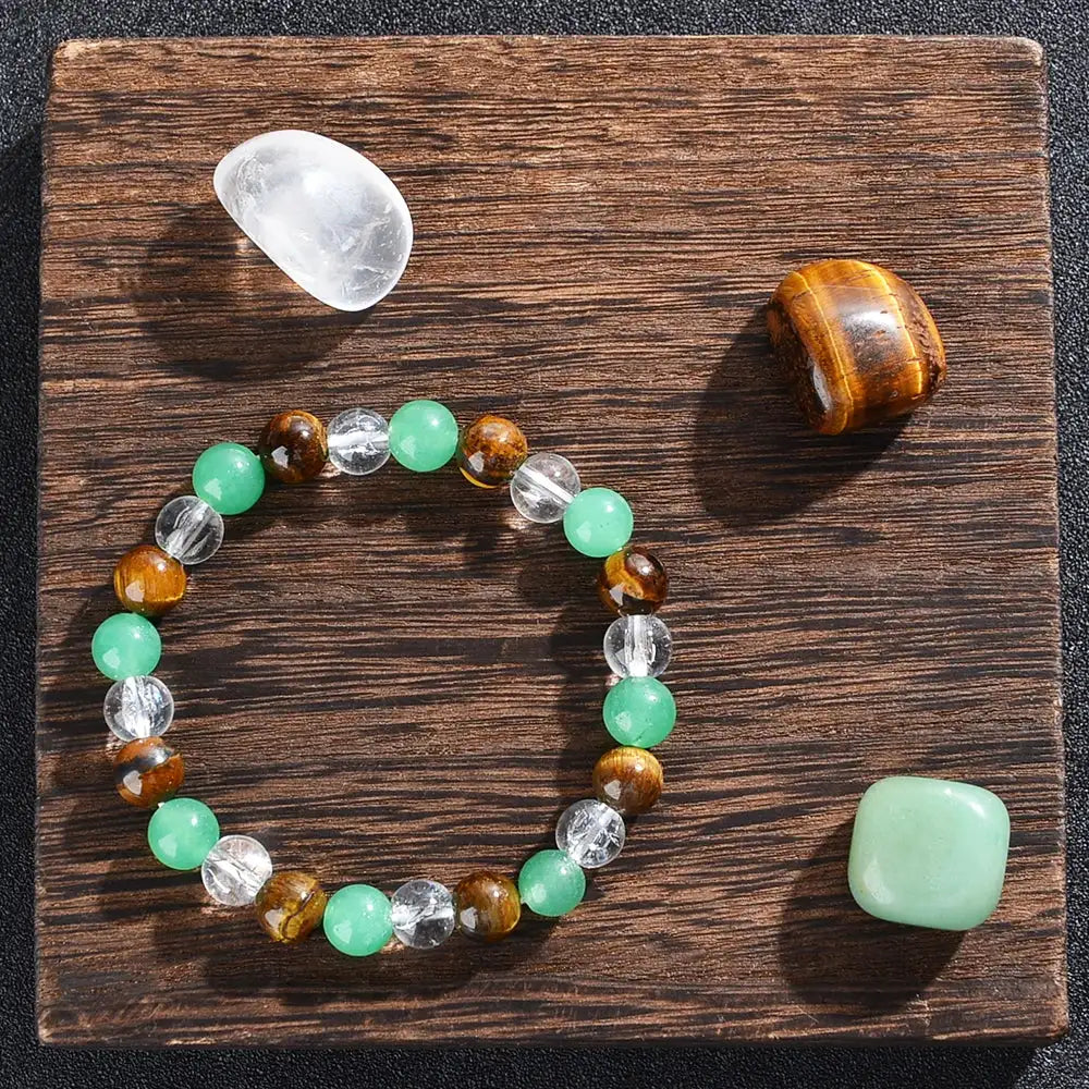 💎 Wealth Attraction Set – Tiger Eye Stone & Green Dongling Bracelet with Original Natural Stones | Prosperity & Abundance Jewelry